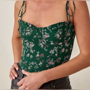 Reformation Green Floral Tie Strap Top, 10